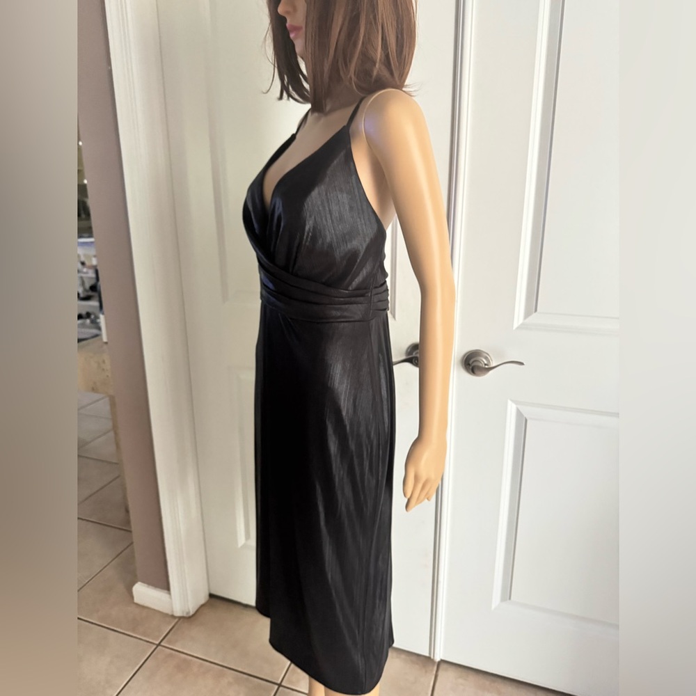 Mac Duggal Black V-Neck Midi Slip Dress - Picture 8 of 16
